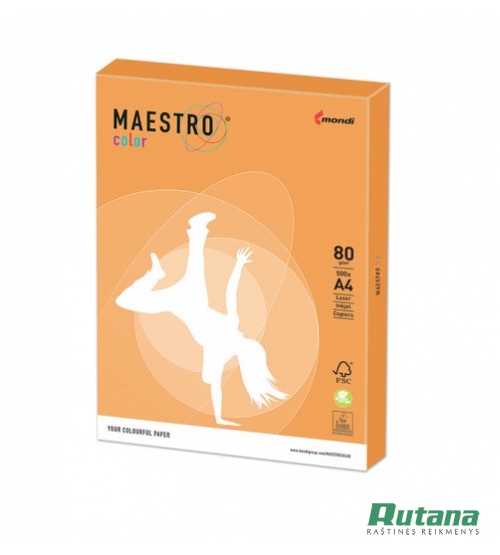 Spalvotas biuro popierius Maestro Color neoninė oranžinė A4 80g 500l. NEOOR