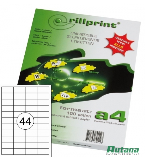 Lipnios etiketės A4/48.5 x 25.4 mm 100 lapų Rillprint 89102