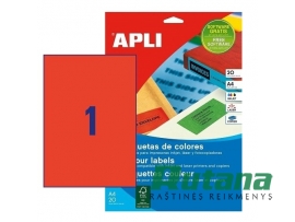 Lipnios etiketės A4/210 x 297 mm 20 lapų raudonos sp. Apli 01601