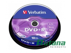 Kompaktiniai diskai DVD+R 4.7GB 16x 10 vnt. Verbatim 43498