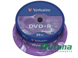 Kompaktiniai diskai DVD+R 4.7GB 16x 25 vnt. Verbatim 43500