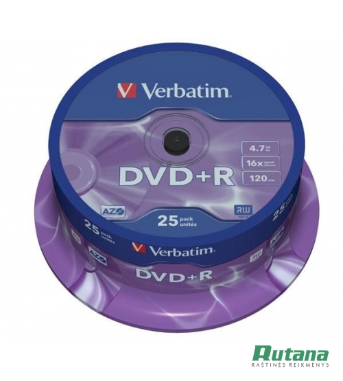 Kompaktiniai diskai DVD+R 4.7GB 16x 25 vnt. Verbatim 43500