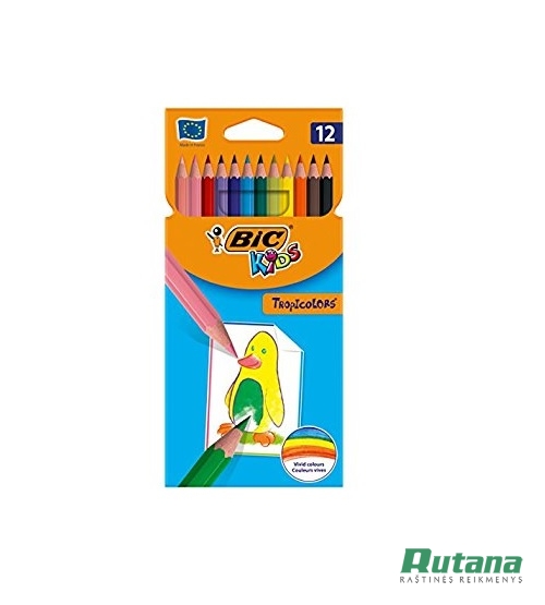 Spalvoti pieštukai Kids Tropicolors 12 spalvų BIC