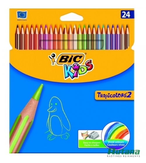 Spalvoti pieštukai Kids Tropicolors2 24 spalvų BIC