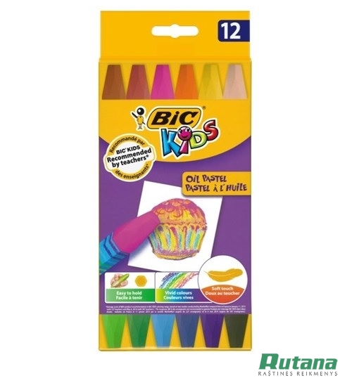 Aliejinės kreidelės Kids Oil Pastel 12 spalvų BIC